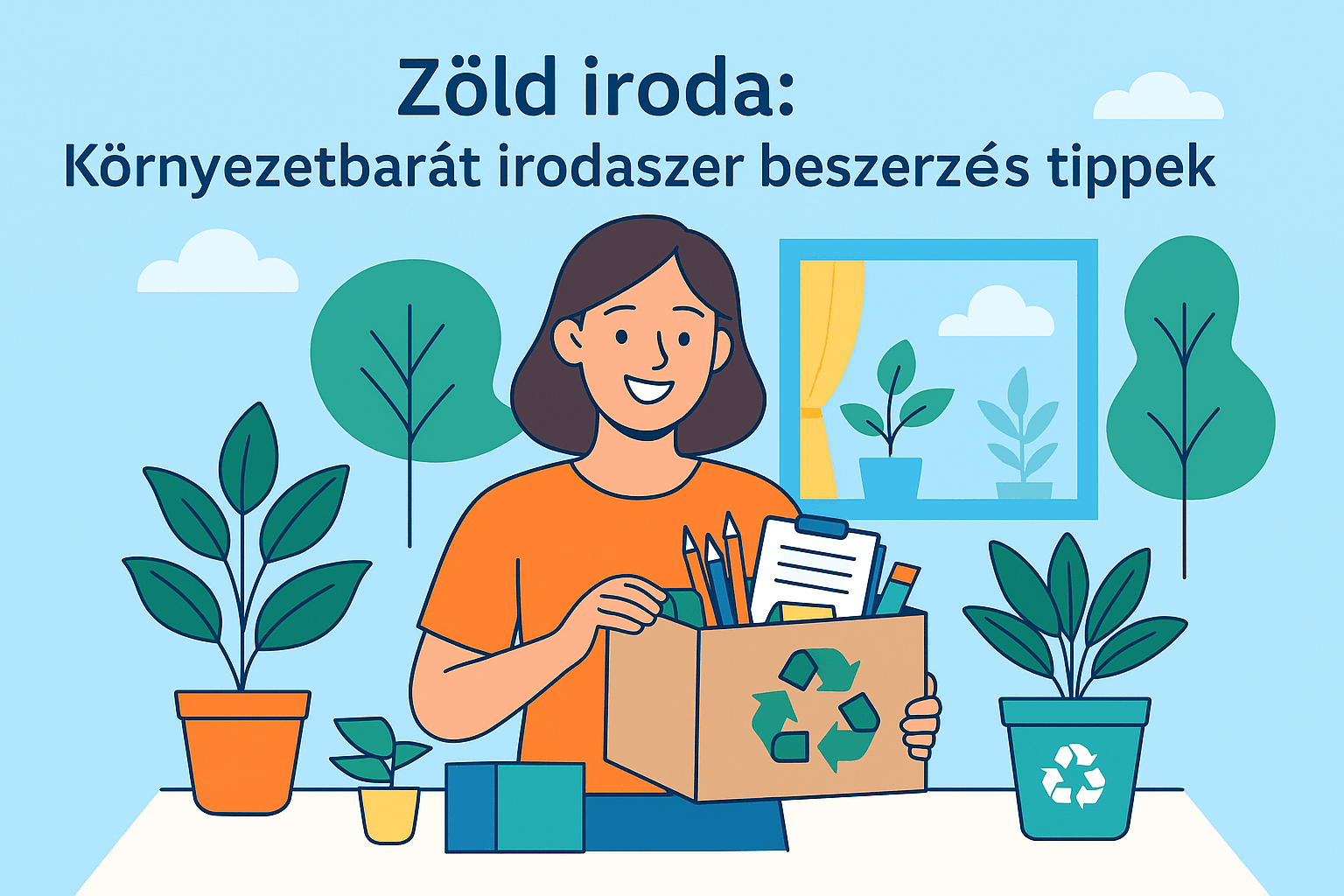 Zöld iroda kellékek és növények